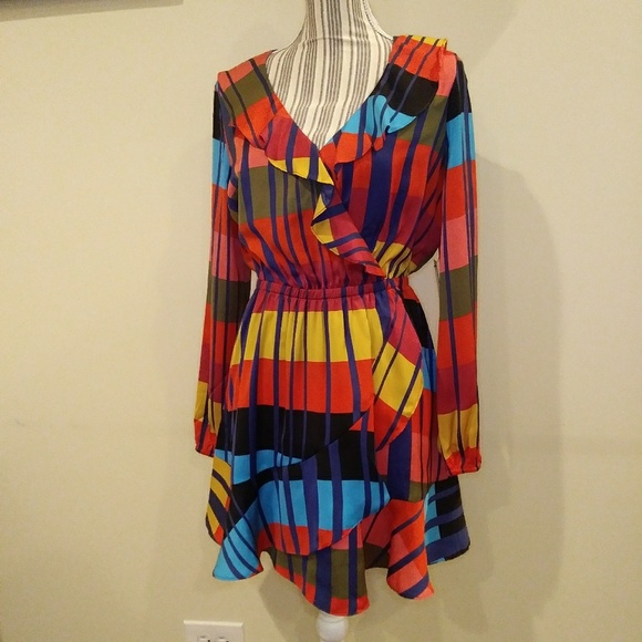 Express Dresses & Skirts - Express Multicolored Faux Wrap Flutter Dress